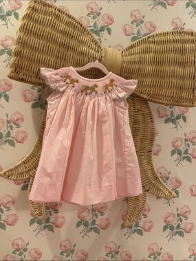 TBBC EUC Pink Smocked Baby Dress with Horse Embroidery